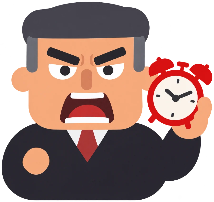The boss shouting with an alarm clock