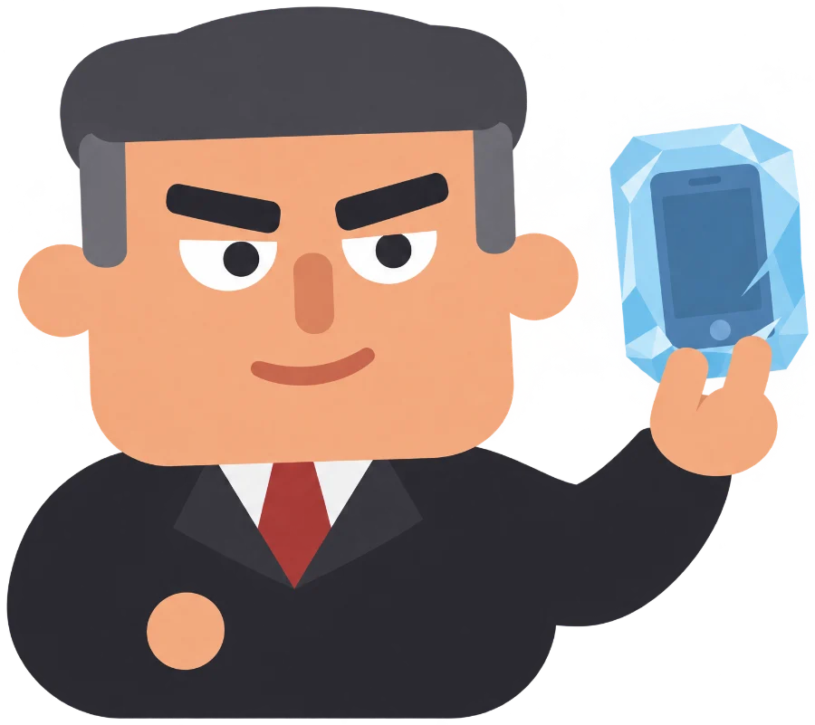 The boss holding a phone frozen in ice